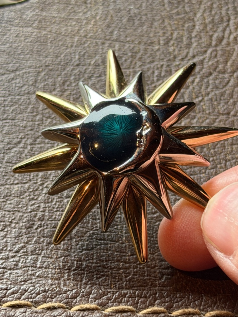Vintage Liz Clairborne Vtg Enamel Sun Moon Silver Gold Tone Celestial Brooch Pin